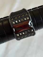 Sterling Silver 925 Red Cubic Zirconia Ring Size 8.5 Vintage