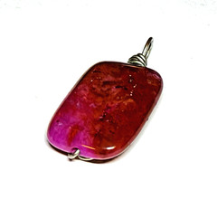 Handmade Magenta Stone Wire Wrapped Pendant Silver Tone Copper Wire