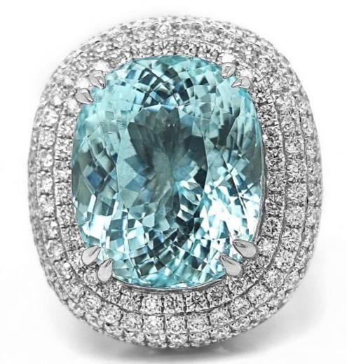 LARGE 22.74CT DIAMOND & AAA PARAIBA TOURMALINE 18K WHITE GOLD 3D ENGAGEMENT RING