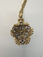 VTG Florenza Jeweled Gold Necklace Green Rhinestone Pearl Beauty Signed Italian