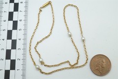 PRETTY ANTIQUE ENGLISH 15K GOLD NATURAL PEARL CHAIN NECKLACE c1890