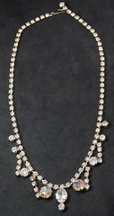 Vintage Clear w AB Rhinestone Bib Necklace & Clip Earring Demi Parure Set