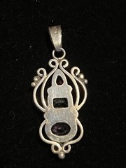Vintage 925 STERLING SILVER Genuine Multi Gemstone Statement PENDANT 1.5 Inches