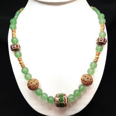 Vintage 116.13ctw Prehnite Cabochon Silver Necklace 112.8g