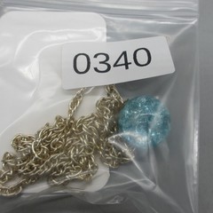 Vintage Germany Necklace Crackle Glass Blue Bead Pendant Gold Tone 24 Inch
