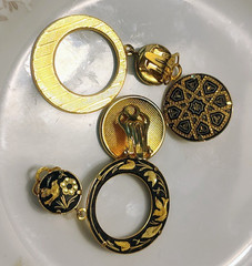 Vintage Lot of 2 Damascene Jewelry Featuring Clip-On Earrings Prong Set