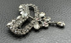 Vintage Art Deco Large Rhinestone Bow Brooch Pin Crystal Dangle Drop High End