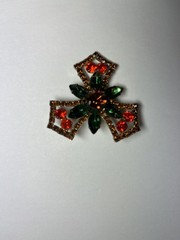 Vintage Antique Christmas Holly Rhinestone Brooch Red Green Gold Holiday Pin