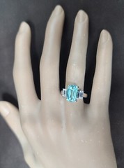 14k White Gold Engagement Ring 4.23ct.Natural Sky Blue Tourmaline Cushion Shape
