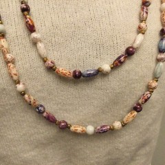 Stunning Vintage Estate Long Glass Beaded Necklace Varied Purple colors
