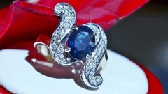 18k white gold size 4 ring 1.42ct natural, treated sapphire diamond 4.80gr N3444