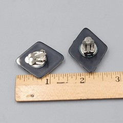 Blue Red Gray Enamel Vintage Clip on Earrings Gold tone 1.5 in