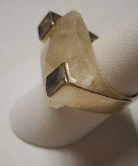 Vintage Modernist Sterling 925 & Faceted Rutilated Quartz Ring 15.1g Size 8