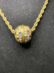 Vintage Big Gold Tone Crystal Rhinestone Ball Slide Rope Chain Necklace 28”