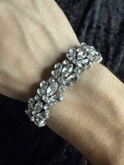 Charter Club Silver / White Stretchable Rhinestone Bracelet