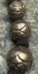 Vintage India Large Silver Repossé Bead Necklace on Black Woven Cord