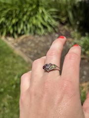 Vintage Sterling Silver Y2K Era Multi Gemstone Colorful Heart Ring Sz 8.75
