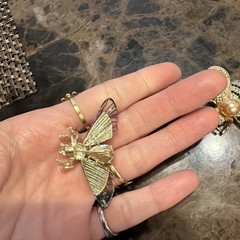 Set of 2 Bee Brooches Rhinestone Pearl Crystal Insect Gold Tone Statement