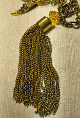 Vintage Swallow Gold-Tone Chatelaine For Sweater or Cloak 29in chain