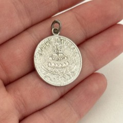 Vintage 925 Sterling Silver Happy Birthday Cake Round Medal Charm Pendant