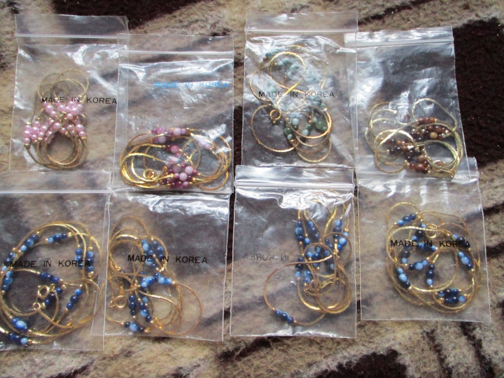 Vintage Signed KOREA Gold Tone Chain w Color Bead Station Necklaces Lot of 8