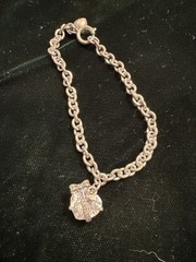 Vintage Bracelet SIGNED JUICY COUTURE Silver tone Chain Crystal Heart Charm 8”
