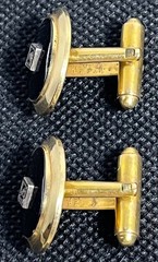 Vintage 1/20 12K GF Onyx & Diamond Cufflinks Tie Bar Set Pitman Keeler MCM