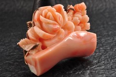 Pink coral OBIDOME brooch “Cherry blossom and rose” Certificate, (47mm 120.0ct)