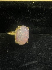 Vintage Faux Fire Opal Ring Gold Tone Adjustable Retro Mid Century Art Glass