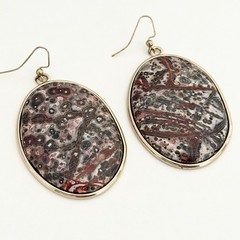 Big Leopard Skin Jasper Cabochon Chunky Stone Huge Oval Drop Statement Earrings