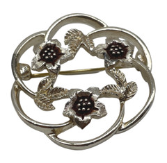 J7I Vintage Sarah Coventry Silver Tone Red Floral Reef Brooch AS IS