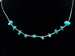 Vintage Liquid Silver Sterling Turquoise Chunk Beaded Southwestern Necklace