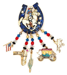 Moulin Rouge Western Cowboy Lucky Horseshoe Enameled Glitzy Charm Brooch