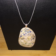Natural Stone Pendant Necklace Silver Tone Cord Bohemian