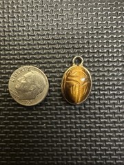 Vintage Carved Tigers Eye Scarab Pendant Charm