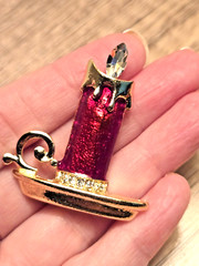 Holiday Candle Brooch Red Enamel Golden Candle Christmas Holiday Pin