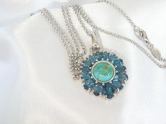 Sterling Silver 925 Turquoise London Blue Topaz NF Pendant 28″ Rolo Necklace