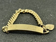 Vintage Speidel ID Bracelet Heart Charm Engraved “To A Terrific Teacher” 6.75″