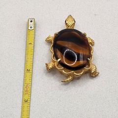 Vintage DeNicola Green Eyed Turtle Brooch Glass Shell