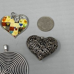 Silver Tone Pendant Lot of 4 Hearts Swirl Articulated Lady Flapper Pure No Chain