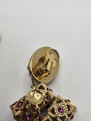 As Is Repair Vintage Retro Goldntone Pink Crystals Dangle Clip On Earrings