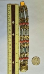 Vintage Egyptian Revival Faience Style Bib Necklace & Bracelet Brass Tone READ