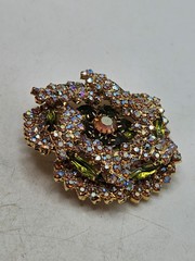 Vintage Olive Marquis & Aurora Borealis Rhinestone Brooch And Earrings Demi…
