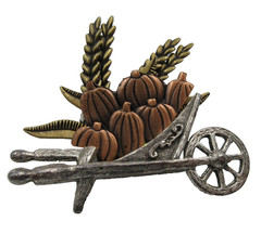 VTG UNUSUAL Pumpkin Wheat leaf cart silver copper gold tone HALLOWEEN Brooch Pin
