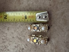 Vintage Aurora Borealis & Faux Pearl Set In Gold-Tone Squares 17” Clip Earrings