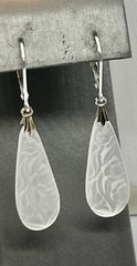 Art Deco Crystal Floral Frosted Molded Glass Pendant Necklace & Earring Set