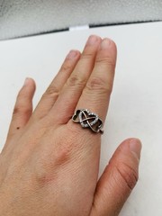 Vintage Sterling Silver Crystal Triple Interlocking Open Heart Love Size 7 Ring