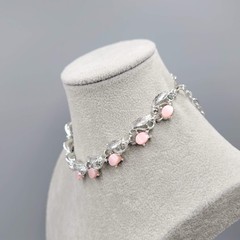 Vintage Pink Thermoset Necklace Estate Costume Jewelry Silver tone 13″-17″