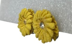 Vintage Antique Woven Yellow Fabric Flowers Floral Screw Back Earrings AS IS