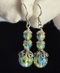 Vintage 925 Sterling Silver Blue Green Glass Bead Dangling Earrings 1.50” Ladies